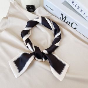 DAPPER Collocation Clothing Accessories Retro Women Female Shawl Tie Wraps French Printing Stripe Printed Scarf Silk Scarf Small Long Scarf Korean Style Scarves