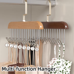High-quality 8 Hooks Solid Wood Hanger Home Vintage Solid Bra Hanger Belts Rack Tie Cap Non-Slip Holder Underwear Organizer Storage
