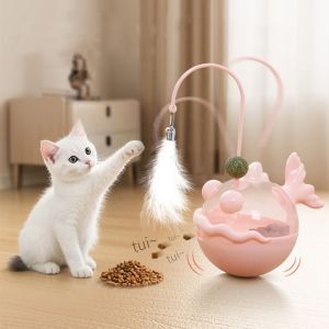 YAZHE Tumbler Cat Leakage Food Toy Fish Shape Plastic Interactive Cat Toy Cat Teasing Stick with Bells Cat Treat Dispenser Indoor