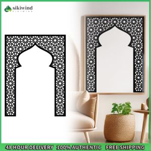 Sikiwind Gold Acrylic 3D Mosque Frame Decal with Geometric Pattern Islamic Wall Art Decor for Muslims Ramadan Housewarming Gift