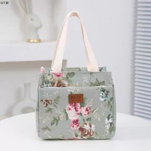 Large Floral Lunch Bag Insulated Bento Bag Portable Thermal Cooler Handbag For School Work Picnic