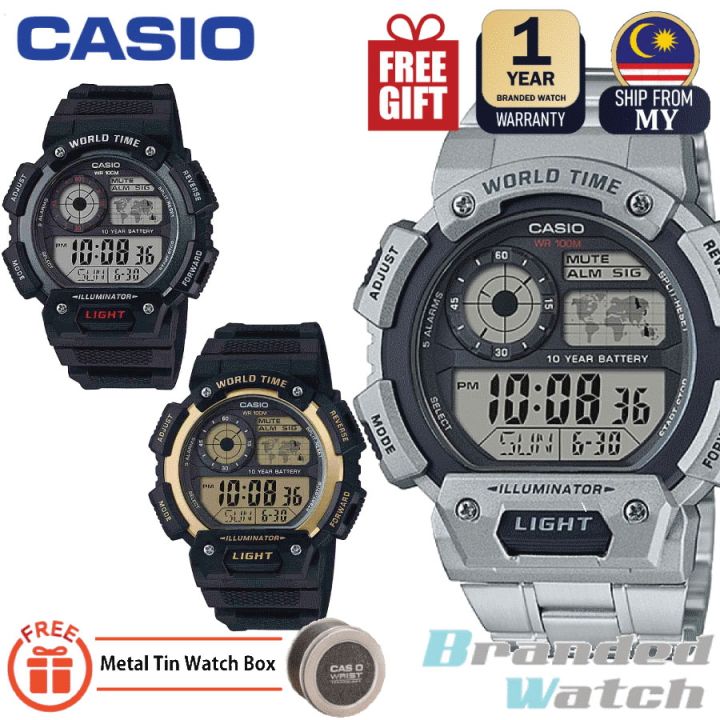 Casio AE-1400WHD-1AVDF Original Mens Digital World Time 10 Years