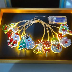 WENSH รูปแบบคริสต์มาส10แบบ สตริงไฟคริสต์มาส ใช้พลังงานแบตเตอรี่ AA 2ก้อน 1.65ม./10แสง ไฟราวเหล็กศิลปะ เครื่องประดับตกแต่งหน้าต่าง การ์ตูนลายการ์ตูน ไฟตกแต่งคริสต์มาส คริสมาสต์