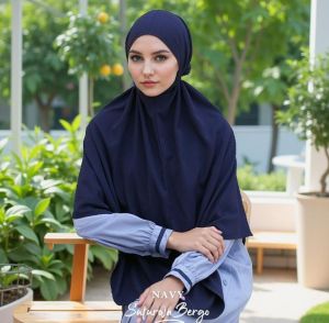 Jual Hijab Nibras NH Bergo Safarwa Bahan Amunzen Hijab Daily Tali Premium Navy