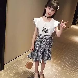 Kids Dress Girls Children and Teens Princess Dress Children Students Tartan Skirt Tide2022The New Summer Western Style