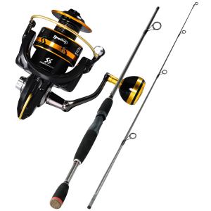 Sougayilang COD ชุดการตกปลาชุดคาร์บอนสีดำตรงที่มีอัตราส่วนเกียร์ 5.0: 1 คือการหมุนของล้อส่วนลดราคา