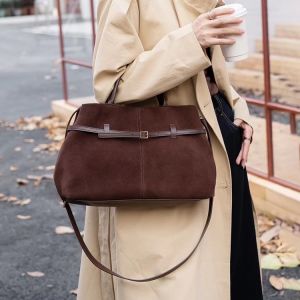 [hot sale] Frosted cowhide tote large capacity bag portable suede messenger large bag