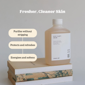 Refreshing Shower Gel | Sulphate & Paraben Free | Moisturising Body Wash for Sensitive Skin | Vegan | Gentle pH Balanced | mid/night 00.00 | 300ml | Vegan Shower Gel | Sulfate Free Body Wash