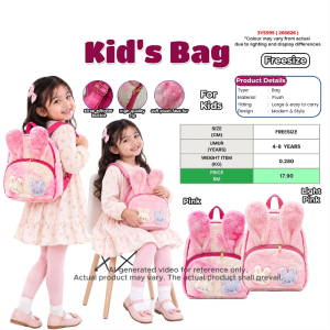 Kids Plush Rabbit Backpack Cute Bunny School Bag Soft Faux Fur Bag for Girls 4-8 Years Old Pink Light Pink