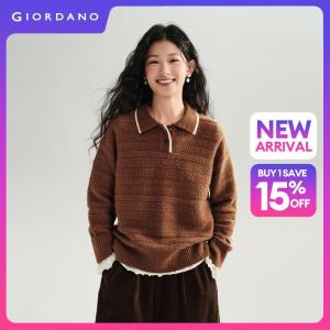 Giordano Women Cable knit contrast trim relaxed sweater Free Shipping 18356110