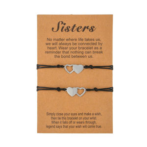 1 Pasang Gelang Couple Pasangan Double Heart Love Bracelet Gelang Adjustable Gelang Persahabatan Tali 5 Orang Fashion Wanita & Pria