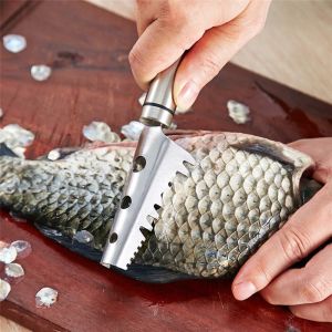 LUOWAN 304ที่ขอดเกล็ดปลาสแตนเลสอุปกรณ์ที่ใช้ในครัวที่กำจัดคราบที่มีประสิทธิภาพสำหรับการทำความสะอาดปลาได้ง่าย