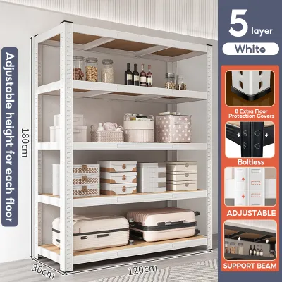 STON Boltless Rack Adjustable Rak Besi Space Saver Warehouse Store Home Metal Kitchen Organizer Shelf 木板置物架无需螺丝