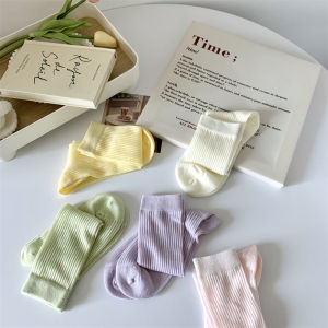 i Pretty Shoes [จัดส่งจากกรุงเทพ] ถุงเท้าน่องหลวมของผู้หญิงสีเทาสีดำสีขาวสีเหลืองสีชมพูสีม่วงถุงเท้านักเรียนทันสมัยและหลากหลายนุ่มระบายอากาศและดูดซับเหงื่อ