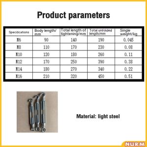 Nurm Wire Rope Tensioner Screw Alloy Turnbuckle M6 M8