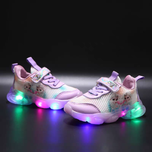 [Ready Stock] Girls Luminous Sports Shoes Breathable Soft Soled Childrens Running Shoes Girls Princess Shoes LED Light Shoes
