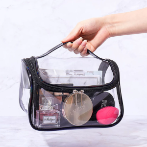 กระเป๋าเครื่องสำอาง PVC สีโปร่งใส กันน้ํา เหมาะกับการเดินทาง ส่อุปกรณ์แต่งหน้า