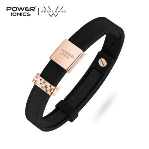 POWER IONICS New 18K RoseGold Waterproof 3000 Anions Leather Grain Siicone Bracelet Free Engrave FDA Registration