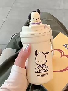 480ML Sanrio Mymelody Kuromi Cinnamoroll Pochacco Pompom Purin Stainless Steel Coffee Cup Travel Thermal Mug Leak-Proof Thermos Bottle Tea Coffee Mug Insulated Cups