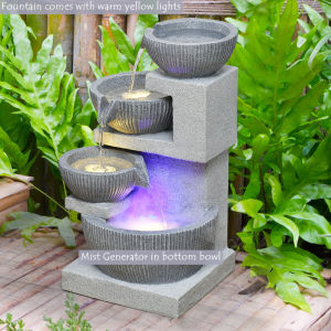 Zen LED Indoor outdoor Water Fountain ‒ Soothing Rock Water Feature for Office/Home Color LED Mist Generator