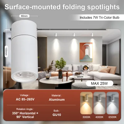 Led Downlight 3 colors Foldable Spotlight Surface Mounted COB Ceiling Pin Lamp Aluminum