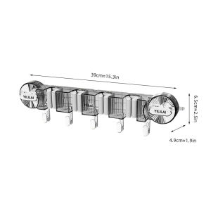 Four-Row Suction Mop Holder Wall-Mounted Organizer for Cleaning Tools Storage