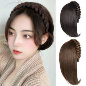 NBANLIKE Hair Hoop Twist Braided Fishbone Hairpiece Korean Style Clip in Half Headband Wig Heat Resistant Fiber Fake Hair Wig Replacement Block Women