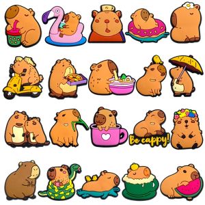 BLUEON 10 Pcs/Bag Funny Capybara Animal Shoe Charms Relax Cartoon Shoe Accessories Shoes Flower PVC Soft Rubber Sandals Decoration Women