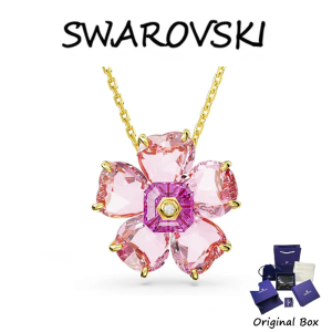 ♈Swarovski♈ 5650569 สร้อยคอดอกไม้วิวชนบทชุบทอง พลอยคริสตัลสีชมพู (แจกกล่องของขวัญบรรจุภัณฑ์ของแท้)
