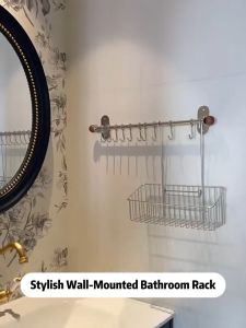 LivinEase SUS304 Bathroom Wall Mount Hooks Rack No Drill Shower Organizer Towel Holder Shampoo Storage Wall Shelf Bathroom Accessories