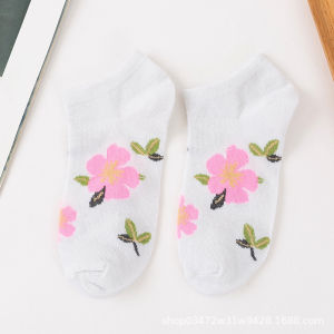 KS95 Kaos Kaki Wanita Ankle Socks Kaos Kaki Pendek Kaos Kaki Semata Kaki Motif Bunga Rajut
