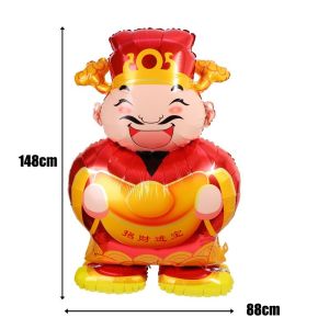 148CM Chinese New Year Aluminum Film Balloon God of Wealth Lion Shape Large Standing Balloons for Spring Festival Decoration CNY Party Supplies