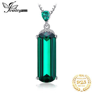 JewelryPalace 925 Sterling Silver Gemstone Pendant Necklace for Women No Chain Simulated Nano Green Emerald Fashion Fine Classic Jewelry