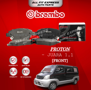 PROTON JUARA 1.1 FRONT (DEPAN) & REAR (BELAKANG) BREMBO BRAKE PAD 100% ORIGINAL AUTHENTIC PRODUCT (PRICE FOR 4 PCS)