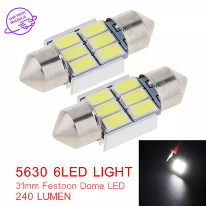 2pcs LED Car Interior Dome Light Bulbs 31mm 12V 5630 6 SMD Globe