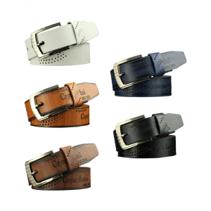 PU Leather Mens Belt With Adjustable Length And Embossed Letter Pattern for Adult Daily Wear and Formal Occasion