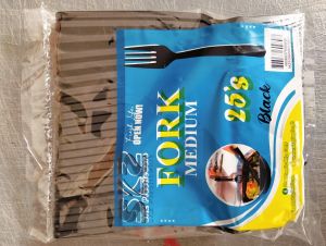 Plastic Spoon and Fork - Black and White (25pcs per pack) Heavy Duty