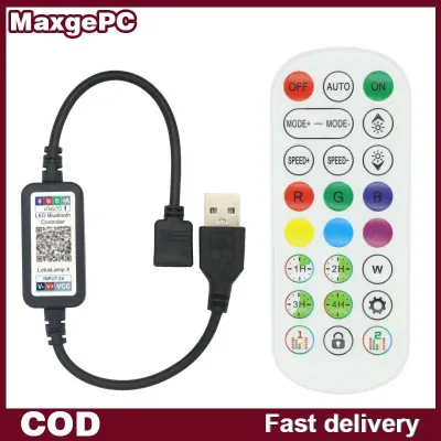 MaxgePC ตัวเชื่อมต่อแถบไฟ LED RGB หลากสี1ชุดสำหรับควบคุมผ่านแอป DC USB 5V-24V เทปสีสันเพลงตัวควบคุมบลูทูธขนาดเล็ก