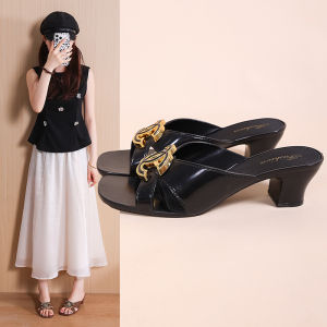 324 Retro French Style Square Toe Chunky Heel Mules