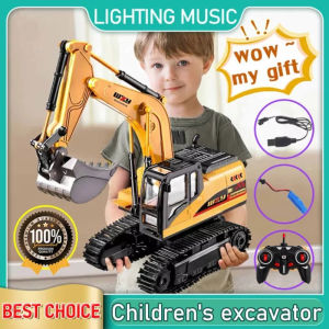 1:24 6CH RC Rechargeable Excavator Toy For Kids Boys Gifts 2.4Ghz Electric Trucks Engineering Radio Control Car Alloy Simulation Model Crane Vehicle Toys