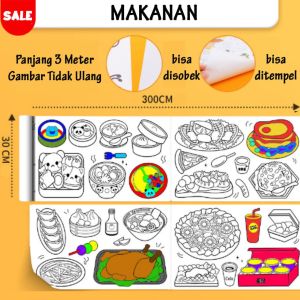 Mainan Edukasi Kertas Gambar Rol Drawing Roll 3m FREE Crayon
