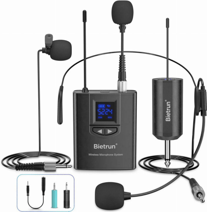 Bietrun Wireless Headset Lavalier Microphone System Lapel Mic