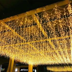 Đèn led mành màu vàng decor sân vườn ngoài trời Dây LED thả rủ 6m 30 sợi 60cm trang trí sảnh ban công lối đi vào hẻm tổ dân phố đám cưới hỏi - Combosett