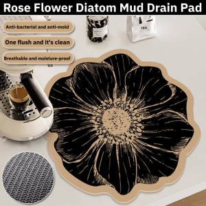 [Water-Absorbent and Oil-Proof] Rose Flower Diatom Mud Drain Pad Quickly Dry Anti Slip Countertop Mat Tableware Pad