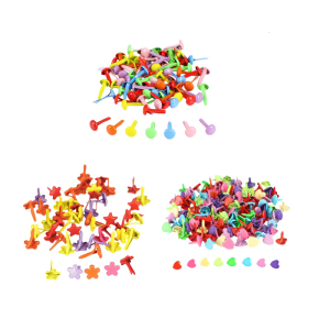 100Pcs Split Pins Multicolor Metal Brad Fasteners Round Brads Heart Brads Flower Brads for Paper Craft Scrapbooking