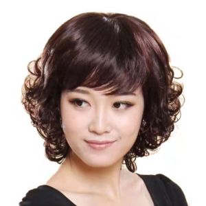 Middle-aged and elderly wigs women with short hair middle-aged mothers with real hair curly hair full head cover fluffy natural high temperature hair wig cover.