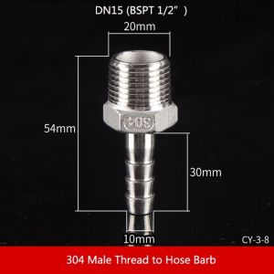 XYS9418888 1Pcs Connector Adapter Pipe Joint 304 Stainless Steel Male Thread Pipe Fitting  6mm To 12mm Hose Connector for PU PE Tube
