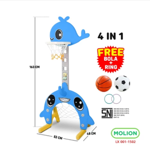 001- 1502 MOLION SNI Mainan Ring Bola Basket 4in1 Gawang Bola Anak Tiang Basket Karakter Lucu Ring