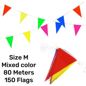 100M 150Pcs Triangle Flag Colorful Fiesta Rainbow Pennant Banner for Party Decor Holiday Celebration