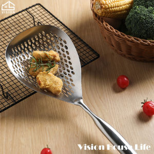Vision 304 Stainless Steel Large Leaky Spoon Filter Screen Household Kitchen Frying Thickened Leach Noodle Scoop with Long Handle Integrated Forming Oil Splatter Screen